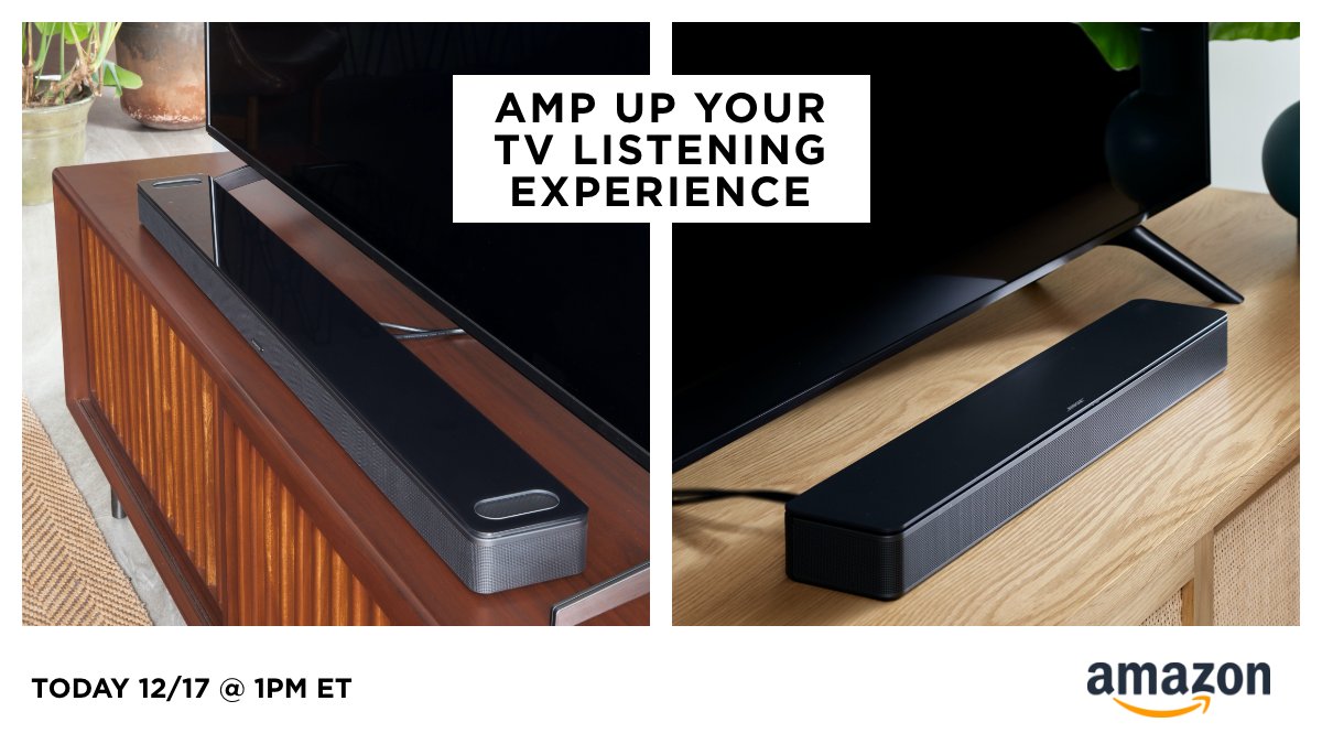 Want to amp up your TV listening experience? Don’t miss our Amazon Live event today at 1 PM EST. Ask questions about the Bose Smart Soundbar 900 with Dolby Atmos and the Bose TV speaker. Access here: amzn.to/31YsPXw. #BoseSpeakers