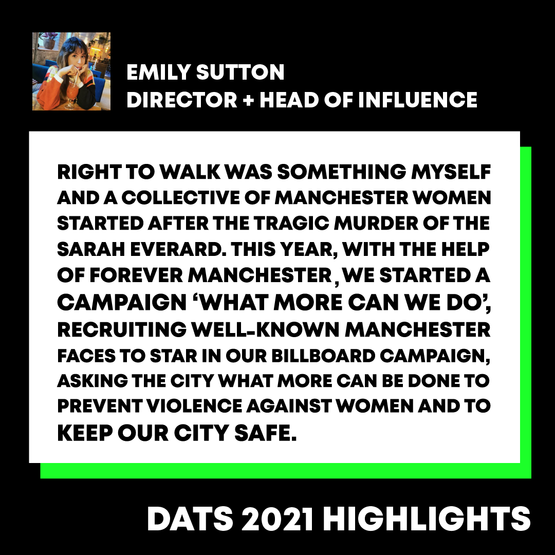 DATSPR's tweet photo. “When I look back at this year, I see vibrant, chaotic, crazy, powerful and fun times, but one thing will always stand out to me and that’s my work with @righttowalkmcr." @emilysutton91 https://t.co/iJRHXrlkGy