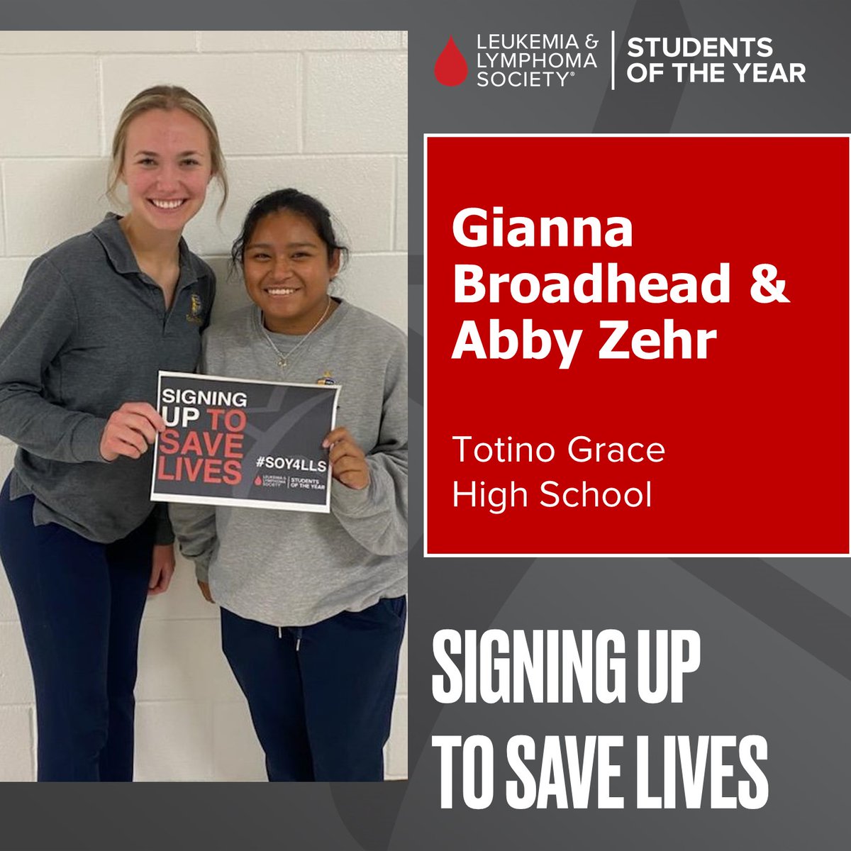 We are thrilled to welcome Gianna Broadhead &amp; Abby Zehr as co-candidates for Team Answer to Cancer in the 2021-2022 Students of the Year campaign! Gianna and Abby are seniors at Totino Grace High School.  They are running to honor Abby’s mom and Gianna’s grandmother.  #SOY4LLS