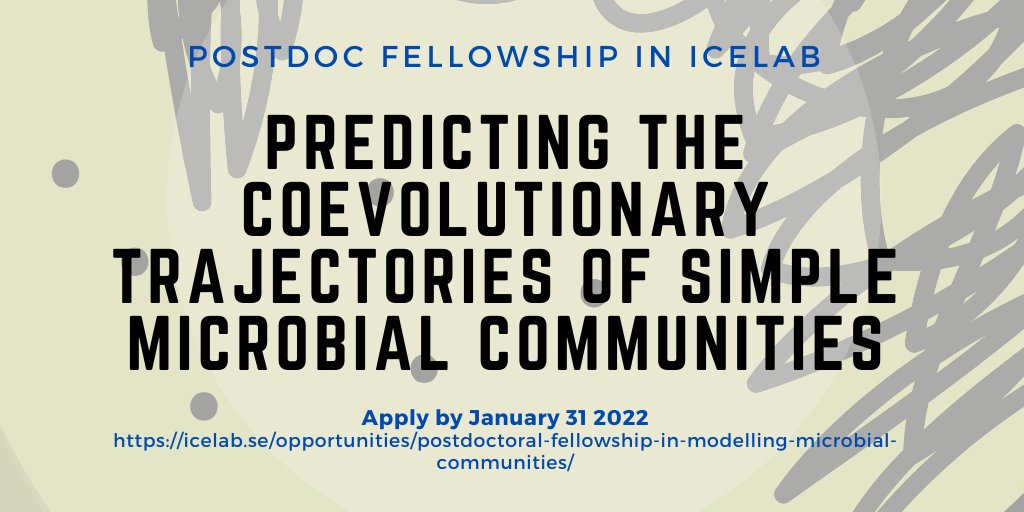 Looking for #postdocjobs? Here's a holiday gift for you! Come to IceLab in cosy Umeå, put your #quantitative modeling &amp; simulation skills to use disentangling how microbial communities evolve with <a href="/SFI_elibby/">Eric Libby</a>, <a href="/PeterALind/">Peter Lind</a> &amp; <a href="/bo_schroeder/">Bjo:rn Schro:der</a> on a truly #multidisciplinary project.