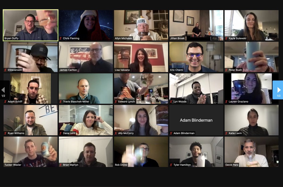 BOOMVENT's tweet image. To celebrate our first anniversary, the BOOM team enjoyed a virtual #HappyHour last night with special guests Ryan Williams, Managing Partner at Athletes First and Eric Chemi, former CNBC Sports Business Reporter discussing the hottest topic in collegiate sports, #NIL. #Cheers