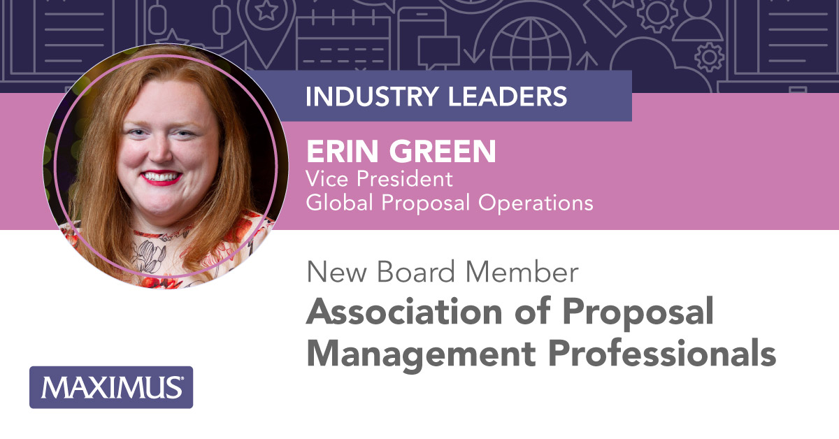 Maximus_news's tweet photo. Erin Green, our VP of global proposal operations, has been elected to the board of @APMPConnect. We know she will do a great job for. Congratulations, Erin! 
https://t.co/hOtwmCLmrV #MaximusNews https://t.co/h3K5SawsrS