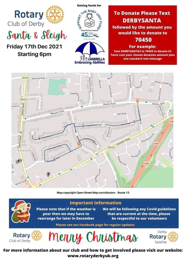We're all go for tonight. See route map. Santa's looking forward to greeting you on Burlington Way, Hartington Way, Cavendish Way, Portland Close, Wade Drive, Wells Road and Arundel Avenue. From 6pm.