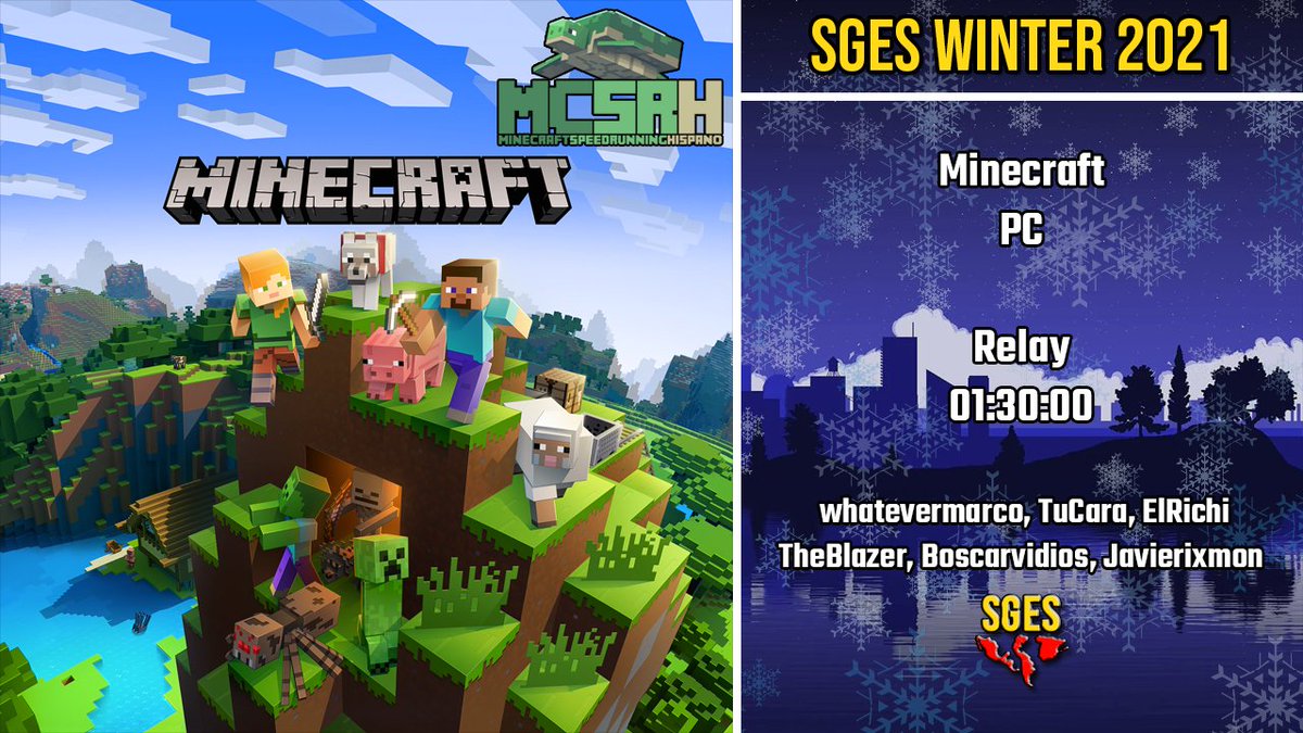 SpeedGamingES's tweet photo. Ahora en la SGES Winter 2021:

En colaboración con la comunidad hispana del juego, se viene una carrera de relevos de Minecraft, en donde 6 top runners muestran sus habilidades 

Horario: https://t.co/gHBT7UHIjm
Stream: https://t.co/RzcaCMhuVQ https://t.co/y0uTEsVbWJ