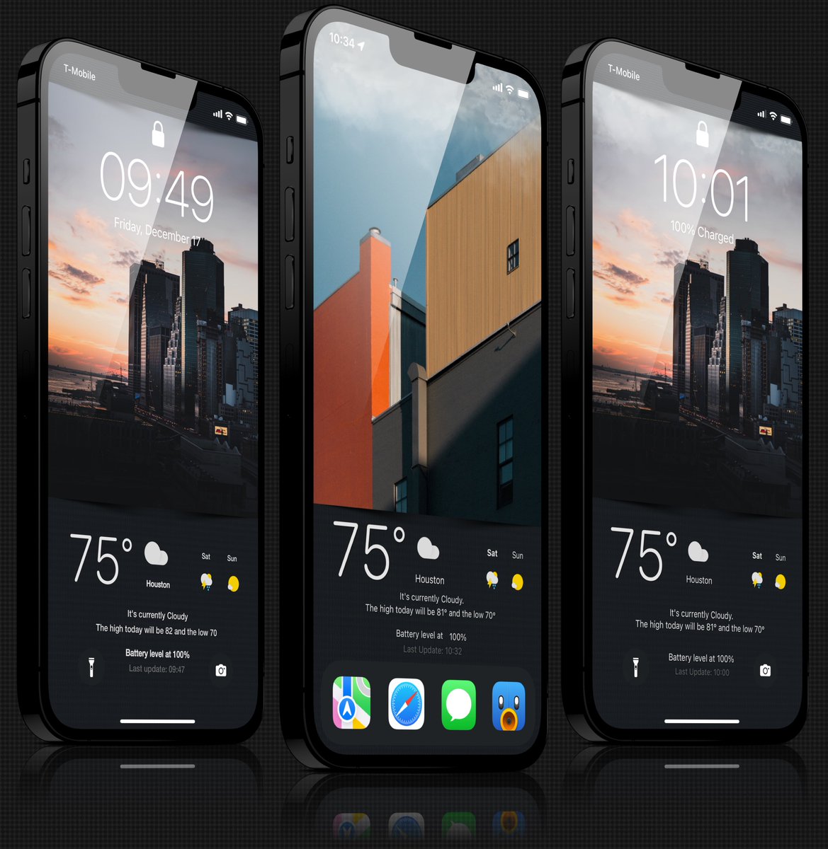 Kothuq's tweet image. #ShowLive 2.1 LS theme on the left @SeanKly 
#WeatherHTML HS &amp;amp; LS theme
Credits where credits are due
Links to download BK&apos;s_Dawn in my profile
@screenshot_pro 
#IOS15 #nojailbreak