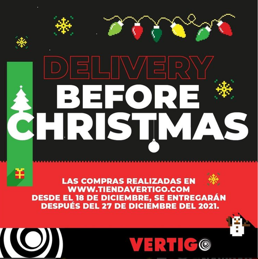 TiendaVertigo's tweet photo. Santa se atrasó en su viaje desde el polo Norte y por esa razón nosotros te enviaremos las compras que realicés desde el sábado 18 de diciembre en sitio web, hasta después del lunes 27 de diciembre del 2021.

#VERTIGO #RegaláLaMejorNavidad https://t.co/zRL2IRo7UK