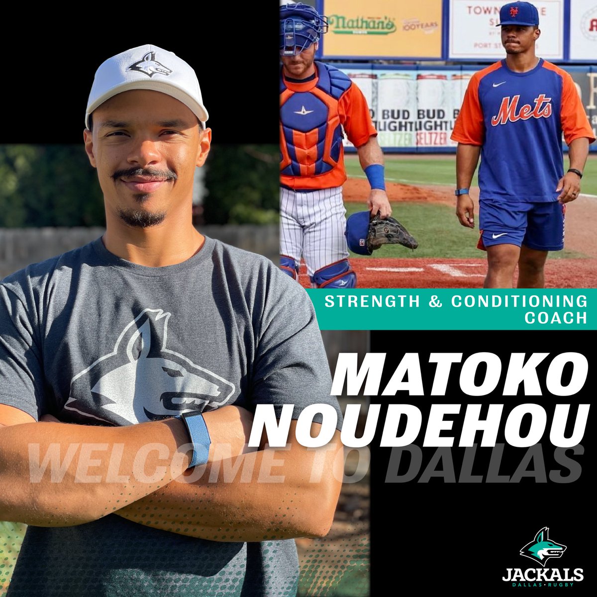 DallasJackals's tweet photo. Matoko Noudehou joins as Strength &amp; Conditioning Coach! Former Reconditioning Performance Coach in New York Mets organization, Noudehou played rugby at the University of Wisconsin-Madison, winning the Big 10 &amp; National 7s Championships. Welcome to the Pack Matoko! 

#JoinThePack https://t.co/2LVRmKo9g7