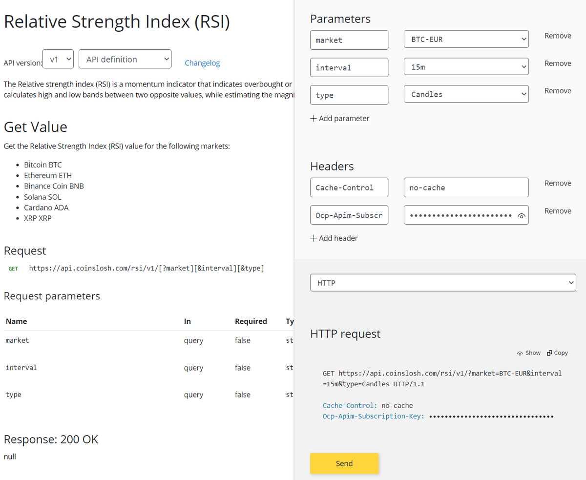 This week we added the Relative Strength Index #API to our #Crypto platform! #RSI is a momentum indicator that indicates overbought or oversold situations for markets like #Bitcoin, #Ethereum and #Solana! Free Sign Up and usage! developer.coinslosh.com