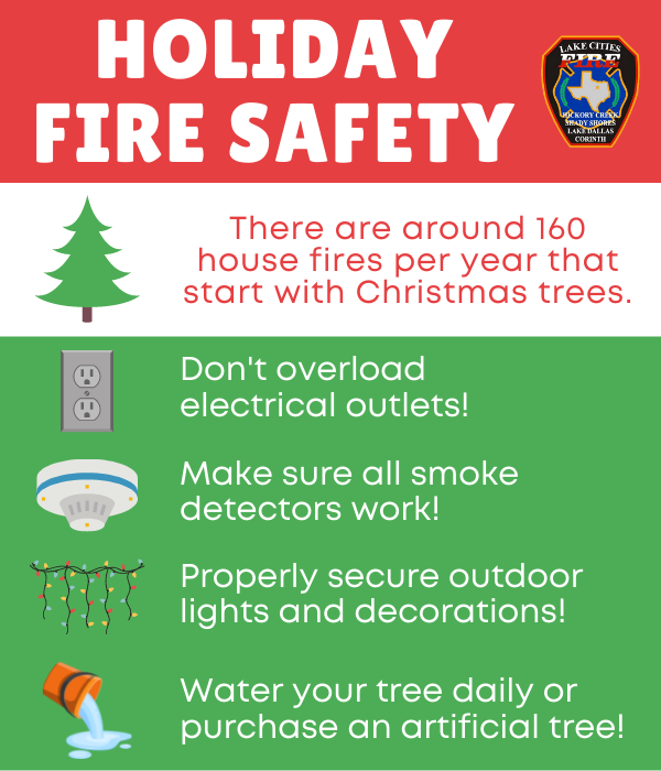LCitiesFD's tweet image. Did you know that there are around 160 house fires per year that start with Christmas trees? That is why it is so important for Lake Cities residents to follow these four tips to keep their family and community safe this holiday season! #FireTipFriday