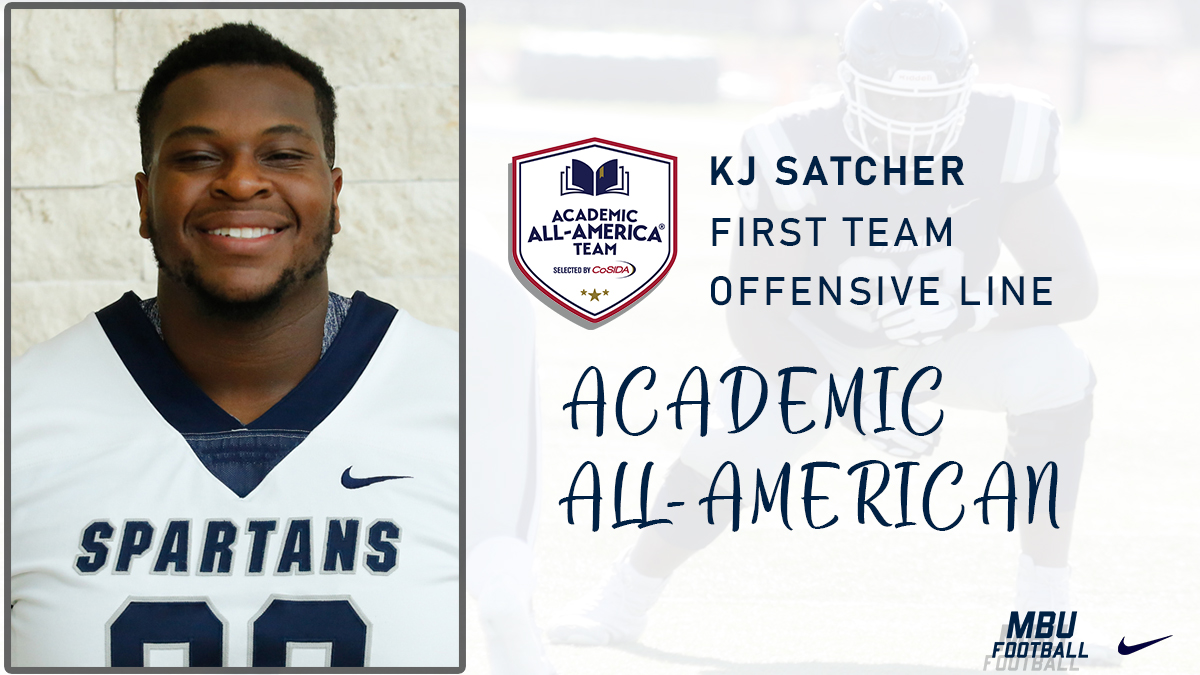 MBUAthletics's tweet image. Congratulations to KJ Satcher... the 24th @CoSIDAnews Academic All-American in MBU history and the first for @MBUFootball! #SpartanUp 

Check out the full story on MBUSpartans.com: bit.ly/SatcherCoSIDA