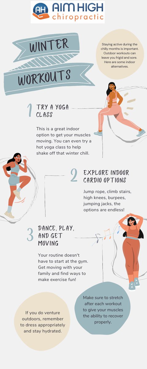 AimHighWellness's tweet photo. Winter is in the air, but it is still important to keep moving!

Here are some tips from Aim High

For more health tips and resources, visit us at https://t.co/hqgRohgXwI
#chiropractornearme #denver #chiropracticadjustment #Chiropractic #AimHigh #massage #chiropractor https://t.co/twa3Luu8Wt