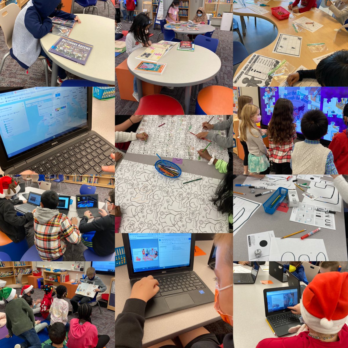 FCPSmediaSUES's tweet photo. Great B week!  Coding, Creating Google MyMaps STEM build a sleigh challenge, team coloring, book cover puzzles, and Sharing books! #BlueJaysLead @SuES_BlueJays https://t.co/b2Uq26SfZ8