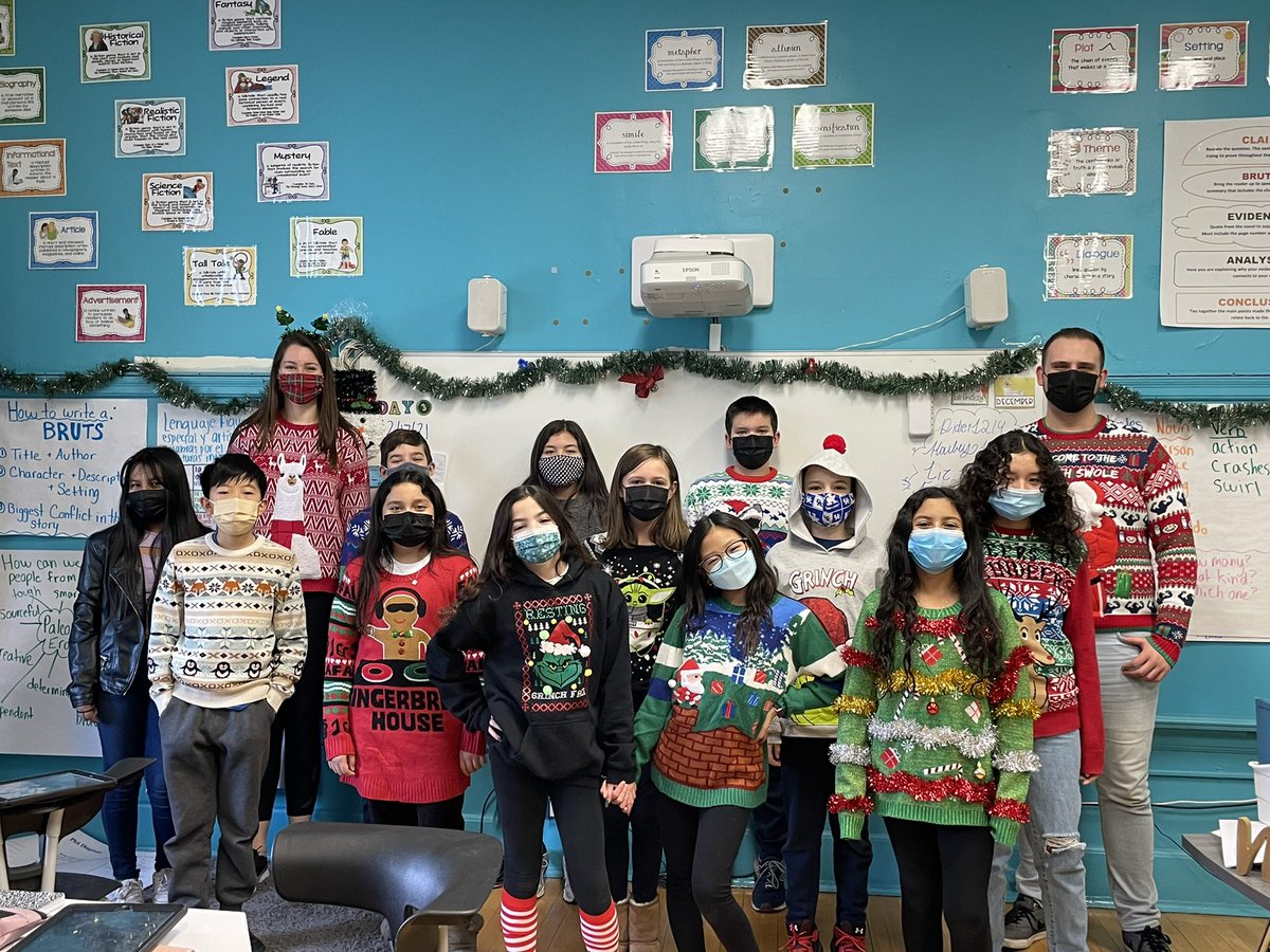 Happy Ugly Sweater Day from Homeroom 118! ❤️ <a href="/MrDeRisi/">Biagio De Risi</a> <a href="/MineolaMS/">Mineola Middle School</a> #MineolaProud