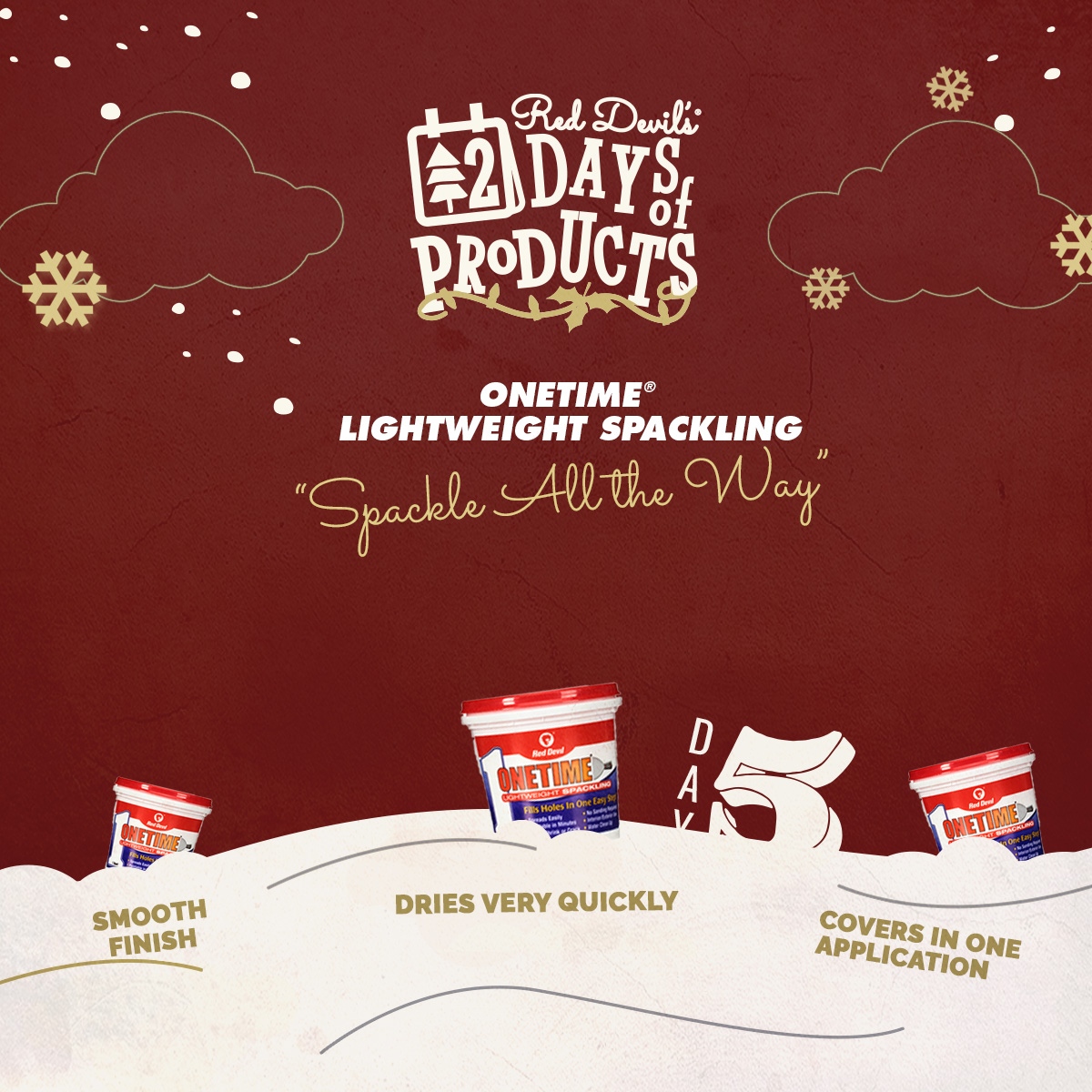 Onetime® Lightweight Spackling is one of our favorite products year round so we definitely had to include it in our 12 Days of products. 

#lightweightspackling #onetime #wallrepair #proproduct #reddevil #walldamage