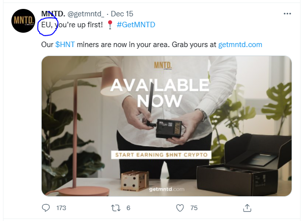 DanevValentin's tweet photo. @FOgnyanov @getmntd_ @helium I am sorry but you are wrong. They have clearly stated the drop is for the EU please see the picture below. None of the coms stated Europe (as a continent or America as a continent. EU, CA and US. https://t.co/lJiBf4fXYy