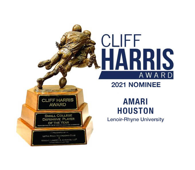 CliffHarrisAwd's tweet photo. Congratulations to Amari Houston, Senior from Lenoir-Rhyne University, on your nomination for the 2021 Cliff Harris Award! @LRBearsFootball @lenoirryhyne @D1Amari https://t.co/HdoDLqdL1V