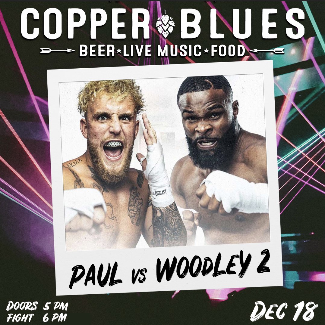 Jake Paul  vs Tyron Woodley 🔥 Where will you be watching?!
⚠️ VIP Booth/Table Available for Online Purchase:
Package includes a $25 FOOD CREDIT per person. 
Fight at 6:00 pm
Doors open at 5:00 pm