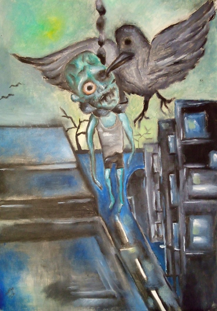 A ROPE OF DARK MIND 💀 #night #sky #black #raven #human #rope #death #sadness #anger #green #one_eyed_man #street #lamb #buldings #city #empty #struggle #truth #art #artist #artwork #instaart #arte #artistsoninstagram #artofvisuals #artoftheday #artsy #fineart #artistic #artists