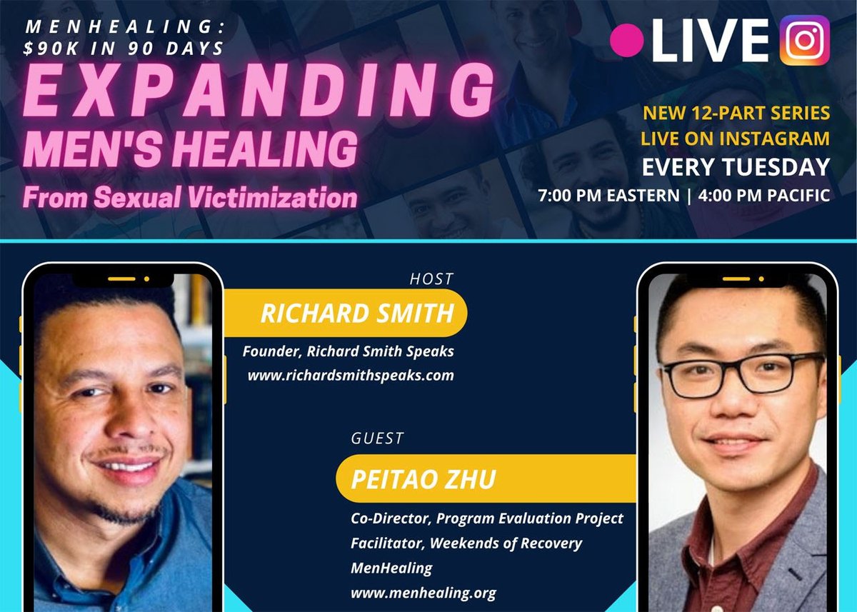 MenHealingOrg's tweet image. Expanding Men’s Healing From #SexualVictimization

@RSSpeaks joins with #WeekendOfRecovery facilitator Peitao Zhu to explore the relationship between sexual violence, trauma, and the ways that #MaleSurvivors of color experience trauma and shame.

youtube.com/watch?v=SXEkge…