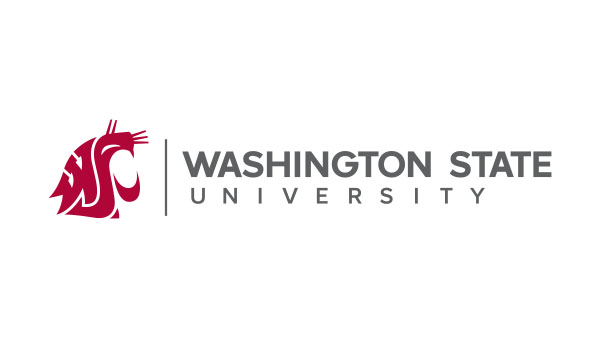 The Washington State University updated horizontal logo. The crimson Cougar head is on the left with a vertical line after it followed by the words "Washington State University."