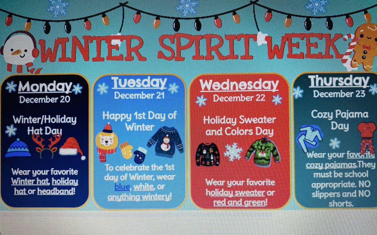 Winter spirit week next week. Are you ready?