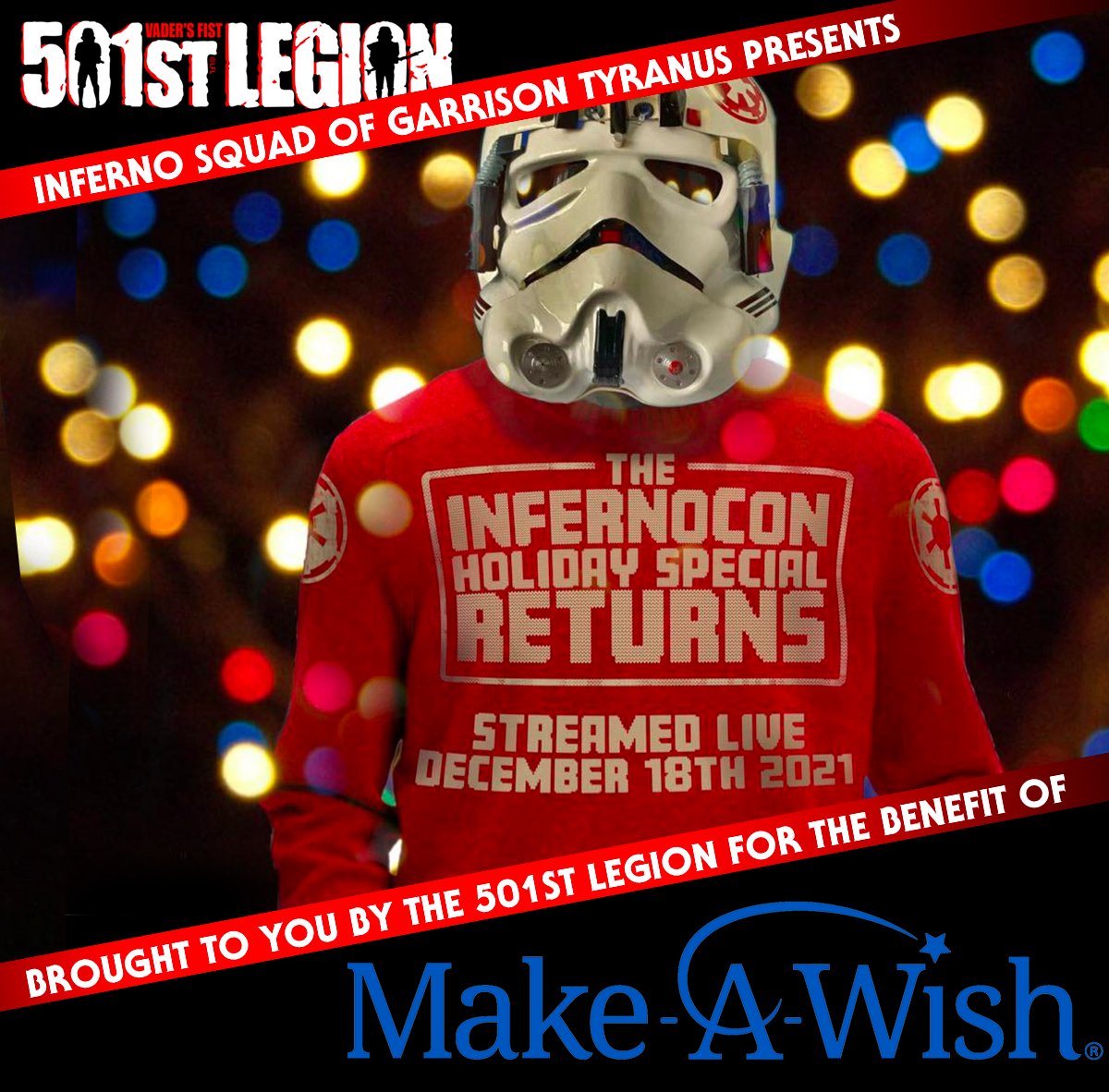 InfernoCon - The Holiday Special Returns!  Join us tomorrow morning, December 18th, at 9am EST.

inferno-con.com

@GarrisonTyranus @501InfernoSquad @MakeAWish @StreamForWishes #BadGuysDoingGood #HolidaySpecial