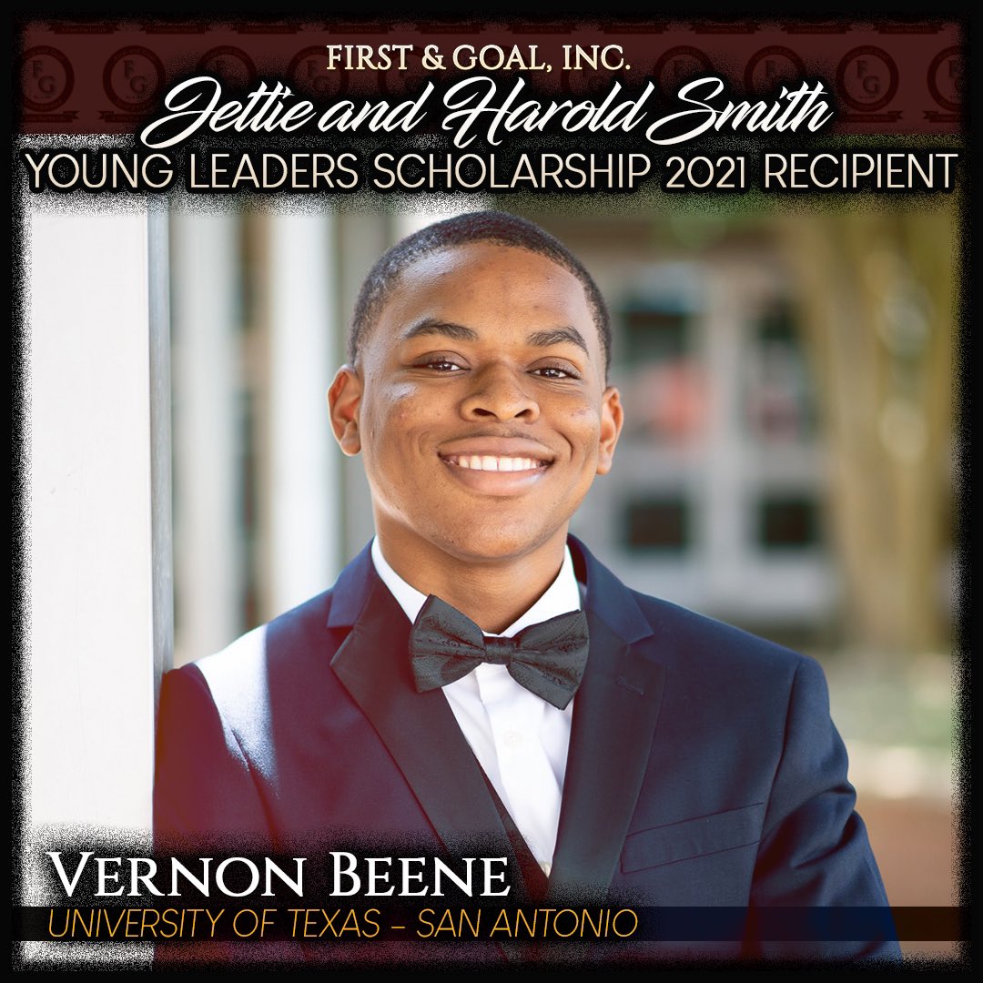 FirstandG's tweet photo. We are grateful to be celebrating recipients of the First and Goal, Inc.- Jettie and Harold Smith Young Leaders Scholarship.
Vernon Beene attended @CarverHS_AISD 
@AldineISD 
Vernon is a first-year undergraduate Violin Performance major at University of Texas - San Antonio https://t.co/gfU5BZWGTD