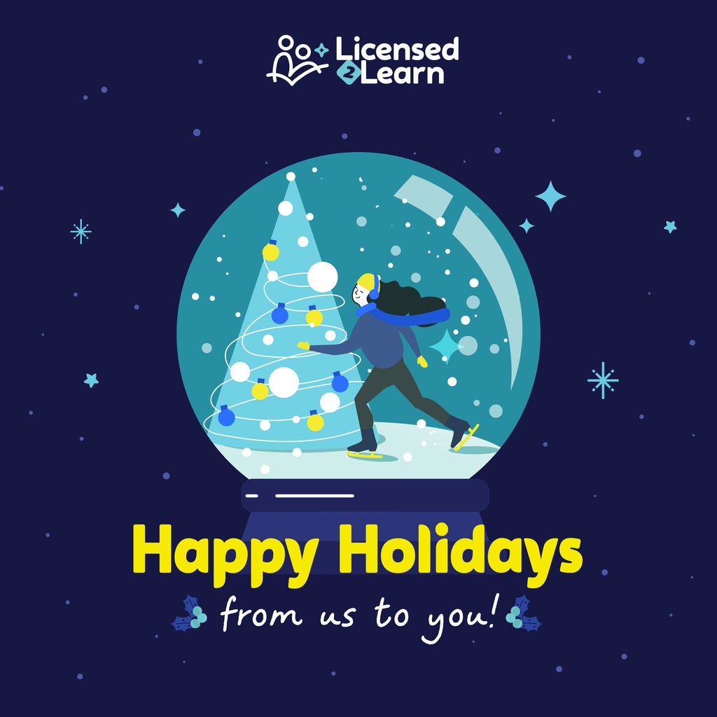 Licensed2Learn's tweet photo. Schools out for #winterbreak! 

From our team at L2L we want to wish you all a very Happy Holidays! We hope you are spending your holidays with your loved ones all warm and cozied up. We're excited to see you all in the next semester. https://t.co/KfTpwS1MqL