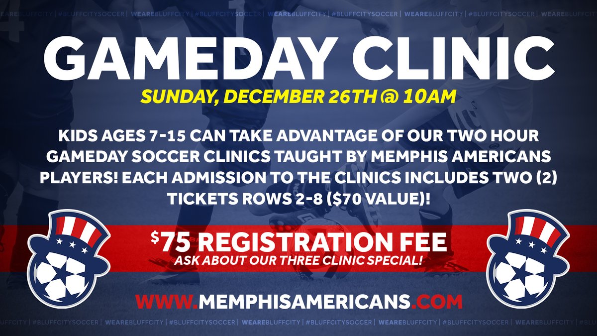 MemAmericans's tweet photo. Our GAMEDAY CLINICS make a great last minute gift option for the youth soccer player in your life! Our first clinic of the season is SUNDAY DEC 26th at the @LandersCenter... DON'T MISS OUT!

Register NOW 👉 https://t.co/lhOKKrWTdm

#BluffCitySoccer https://t.co/9mkFK8otdx