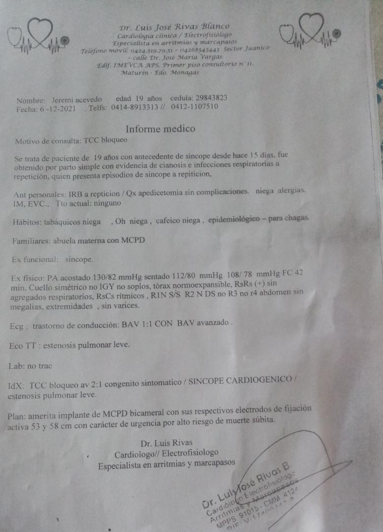 Iamcharlesvzla's tweet photo. El es Jeremi Acevedo, vecino de 19 años que necesita con urgencia un marcapasos Bicameral para salvar su vida. Quién nos pueda ayudar a conseguir uno, estaremos muy agradecido ya que sus padres son de bajos recursos. Estamos en Maturin Monagas. https://t.co/iBPm7JhrEo