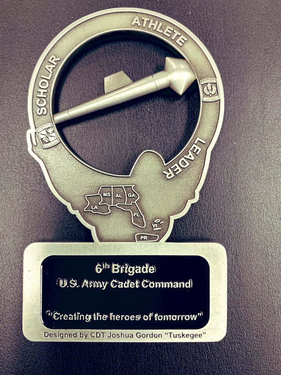 Our new 6th BDE coin, currently in production, was designed last year by Cadet Gordon from Tuskegee University.  He did such a great job, we made sure he got design credit on the coin… take a look at the bottom of the 2nd pic: