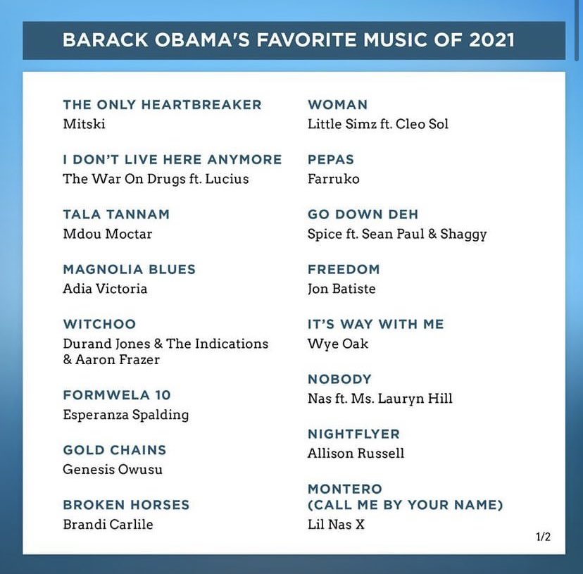 ShirleyVarnagy's tweet photo. El expresidente de EE.UU. @BarackObama ya dio a conocer sus favoritos del 2021: canciones, películas y libros. ¿Cuáles son los de ustedes? https://t.co/BxofmyhA3H