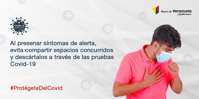 BcodeVenezuela's tweet photo. #TipsBDV Al sentir sĂntomas relacionados al Covid-19 evita permanecer en espacios compartidos
Recuerda que el riesgo de contagio varĂa segĂșn el espacio donde te encuentres
#ProtégeteDelCovid https://t.co/QDsJUeNhdp