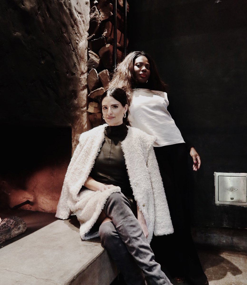 asbydf's tweet image. Holiday party partner in crime - @stylebeacon + @specsandblazers look bomb in their #asbydf fits; wearing the Cortina Shag Duster + Love Lock Shoulder Tee!