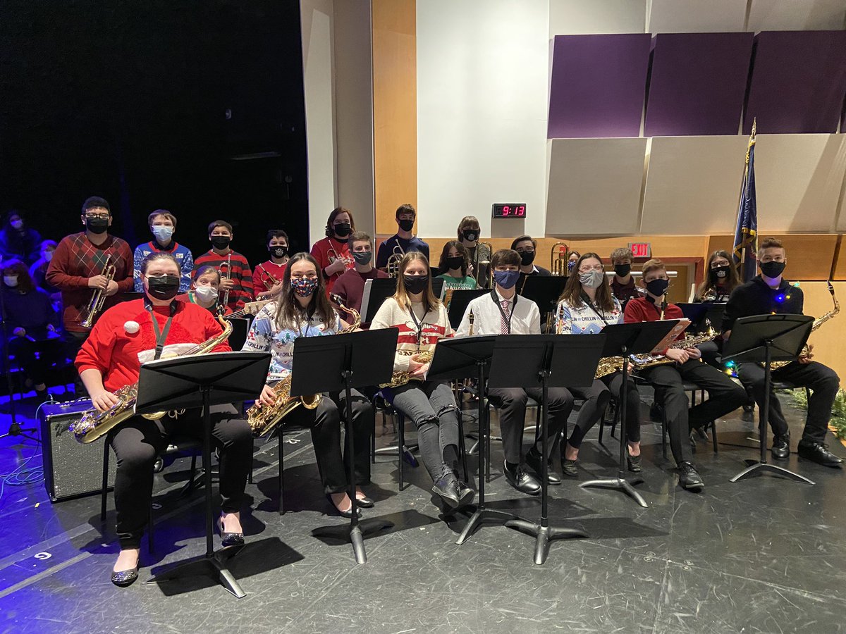 The stage band getting ready for the Cookie Extravaganza this morning.