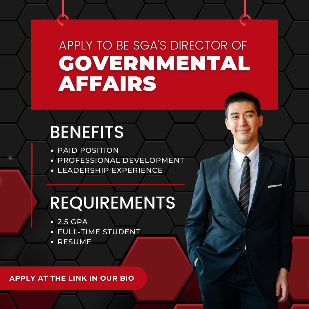 niusgaofficial's tweet photo. Looking to showcase your political science or public administration skills and knowledge? Apply to be SGA’s Director of Governmental Affairs!

The application for Director of Governmental Affairs can be found at the link below or on SGA's Huskielink: https://t.co/eKC5O9Tony https://t.co/1I3SJsGDpP