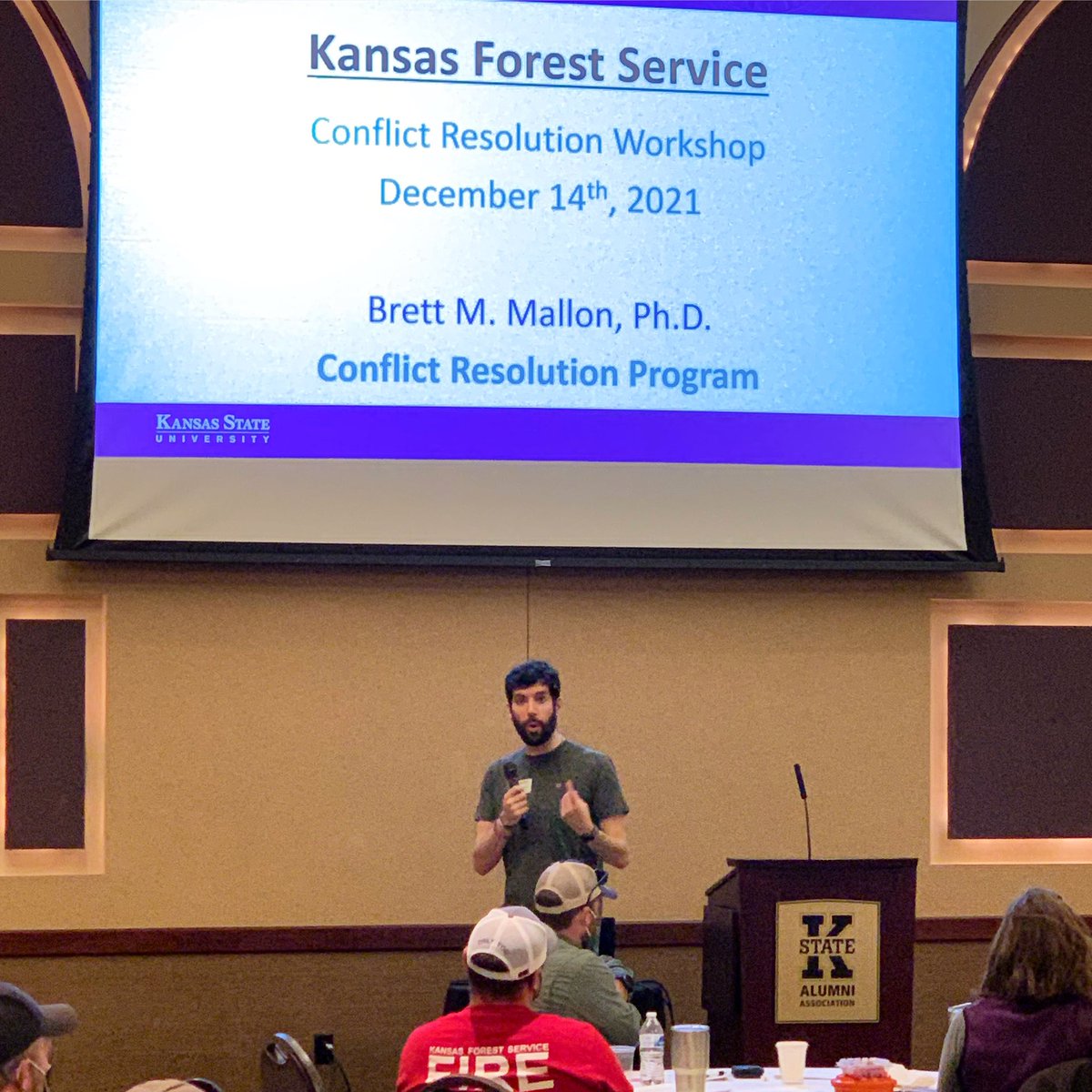 I feel fortunate to have the chance to engage with so many different groups and this week included a bunch of great people from the KFS. Community engagement has always been my favorite aspect of my conflict res work! #KStateCNRES #LandGrantUniversity 💜🕊