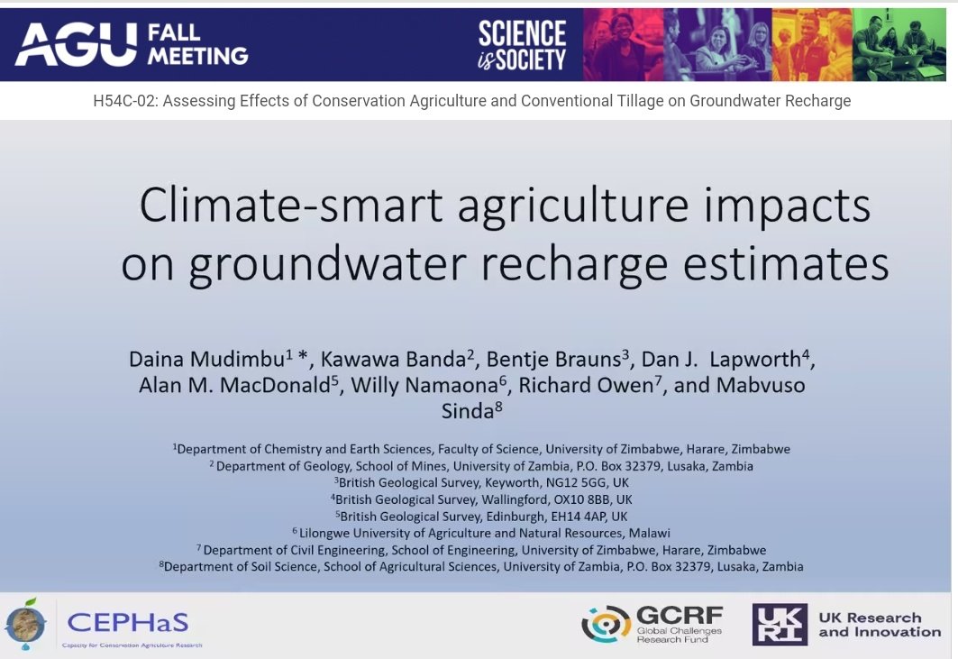 Dee (@dee250301) on Twitter photo Looking forward to sharing some of our results from the hydrogeological investigations that are part of the <a href="/CEPHaS_Soil/">CEPHaS-Soil, Water and Conservation Agriculture</a> project at #AGU21 session - H54C: Tackling Water Security in Africa: Adaptive Water Management Under a Changing Water Cycle I Oral 14:40 CT or 22:40 CAT! Looking forward to sharing some of our results from the hydrogeological investigations that are part of the <a href="/CEPHaS_Soil/">CEPHaS-Soil, Water and Conservation Agriculture</a> project at #AGU21 session - H54C: Tackling Water Security in Africa: Adaptive Water Management Under a Changing Water Cycle I Oral 14:40 CT or 22:40 CAT!