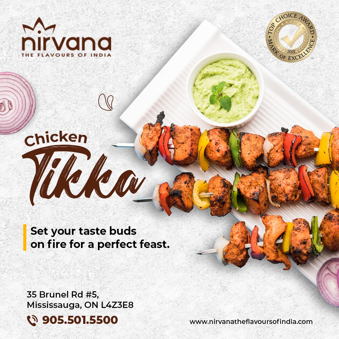 Set your taste buds on fire for a perfect feast!

Nirvana Chicken Tikka

For more details:
CALL: 905.501.5500
VISIT: https://t.co/nfCFG11yq8

#chickentikka #indianrestaurant #bestrestaurantmississauga #topchoiceaward2021 #indianfoods #restaurantmississauga #indiancuisine https://t.co/ghapx27gPf