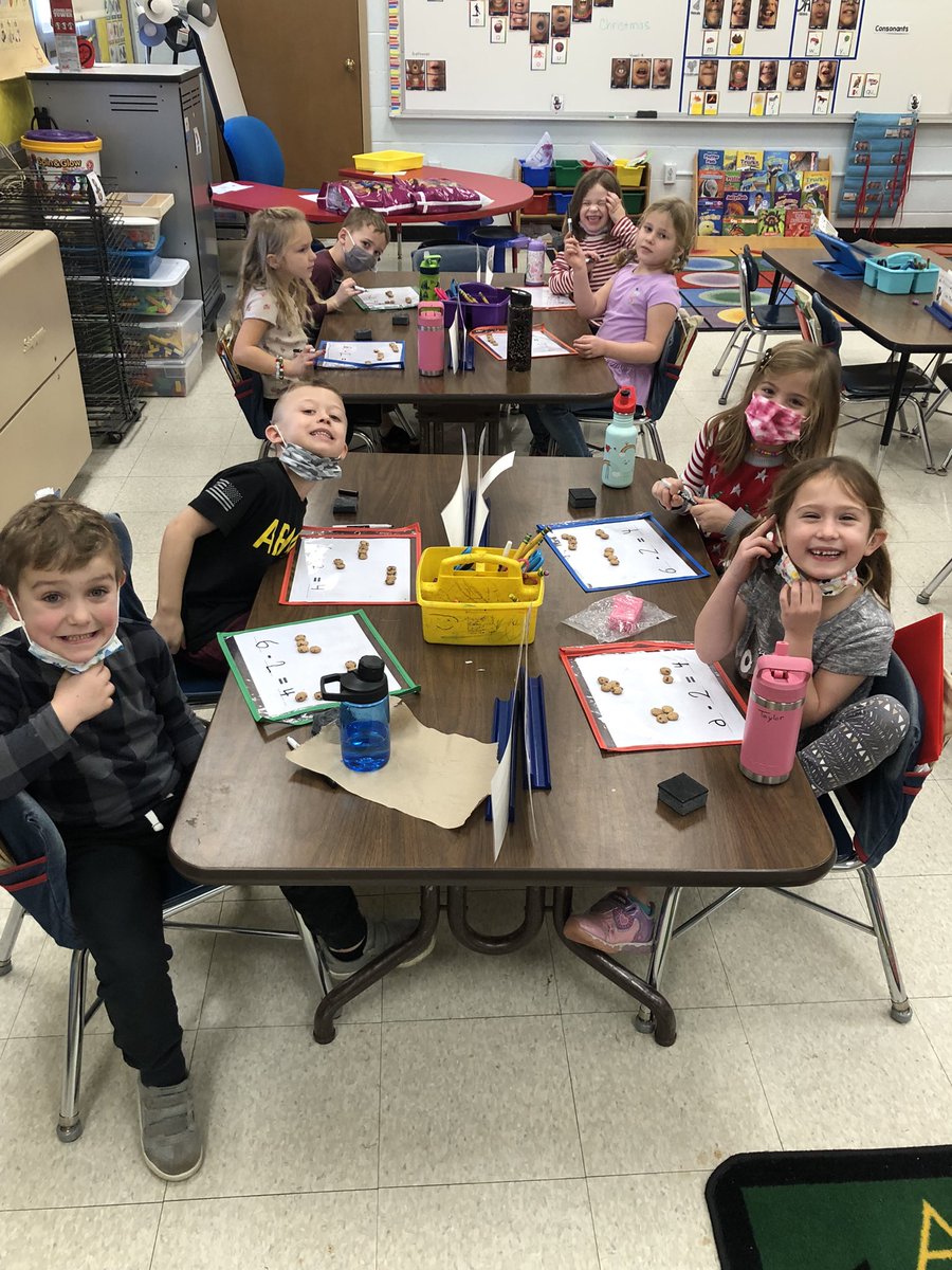 MrsMaheuKdg's tweet photo. We did Cookie Monster Subtraction with cookie cereal today. We used the cookies to help solve equations. I’m so proud of my smart cookies! 🍪  #TinyToppers #WeAreChardon #CLS @ChardonSchools https://t.co/qI2797qiqC
