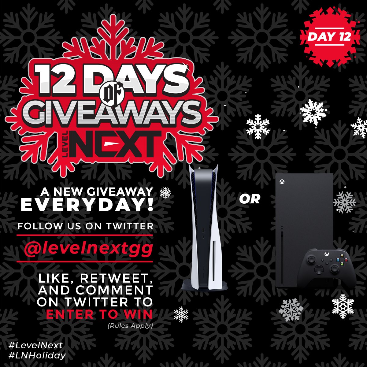 LevelNextGG's tweet photo. 🚨 HAPPY 12 DAYS OF #LNHoliday GIVEAWAYS 🚨

We knew the 12 Days of Giveaways had to go out with a bang, so we're giving away a NEXT GEN console! 🎮

To enter:
✅ Follow
✅ Like &amp; RT
✅ Comment your preferred console: @Xbox or @PlayStation https://t.co/Xx479cwysT