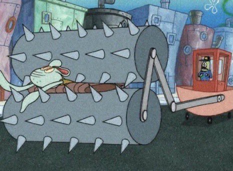 reactions on X: "squidward getting extruded flattened through a steamroller  covered in spikes torture spongebob https://t.co/Qr7Yu20uq7" / X