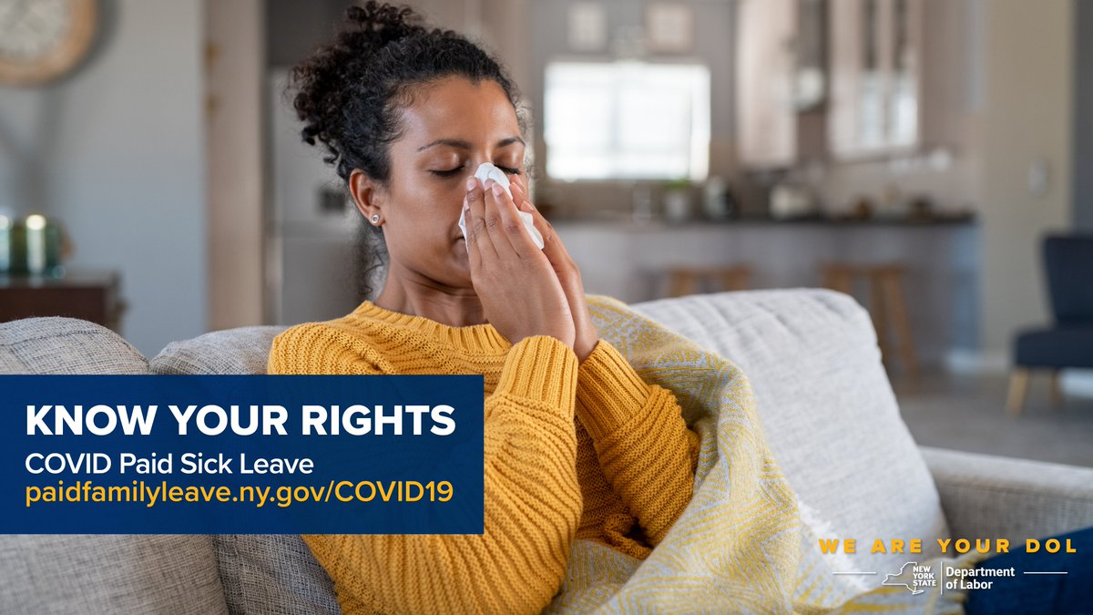 NYSLabor's tweet photo. In New York State, COVID Paid Sick Leave is still in effect for employees ordered to quarantine or isolate due to COVID-19.

Depending upon the size of the business, employers may be required to provide COVID Paid sick leave to employees without the use of regular accruals. (1/2) https://t.co/QtalafU9FO