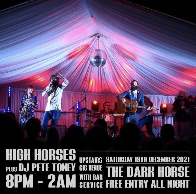 We’re spreading some much needed xmas cheer with free gig tickets for this Saturday night! 🎄The High Horses Christmas Show at the Dark Horse🎄 Full set from local legends the High Horses kicking off at 8pm. After party with DJ Pete Toney til 2am. tickets via link in bio