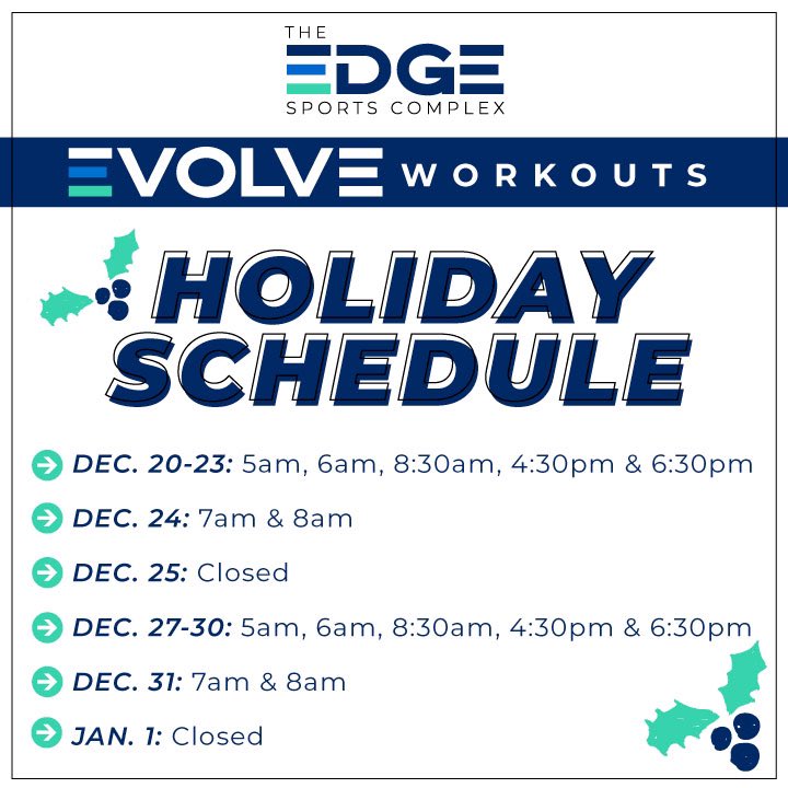 TheEdge2021's tweet photo. With Christmas and the New Year holiday quickly # approaching, our daily #EvolveWorkout schedule has slightly changed for the next few weeks. 

Take a look at the schedule and sign up now to reserve your spot:
https://t.co/zdlFsYC4Gi https://t.co/PE14LrJbAl