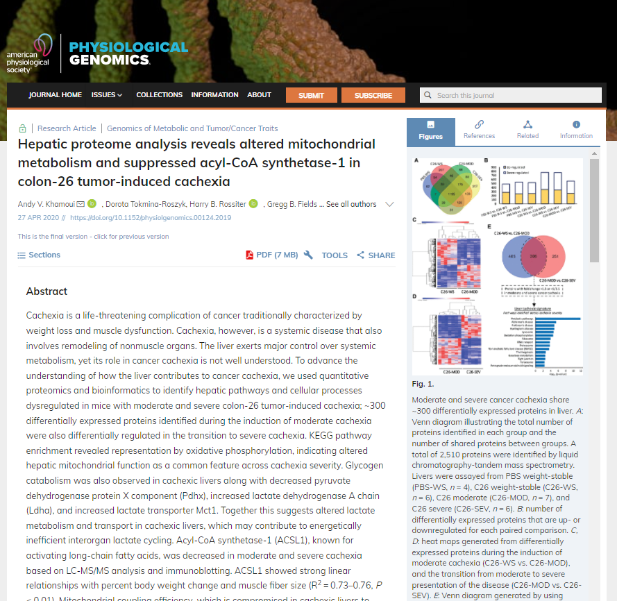 PhysiologicalG's tweet photo. #SuggestedRead "Hepatic proteome analysis reveals altered mitochondrial metabolism & suppressed acyl-CoA synthetase-1 in colon-26 tumor-induced cachexia" by Andy V. Khamoui, et al
https://t.co/sXXEQE2yPL
#PhysiologicalG #bioinformatics #QuantitativeProteomics @harrybrossiter https://t.co/ocoKIHuXqy