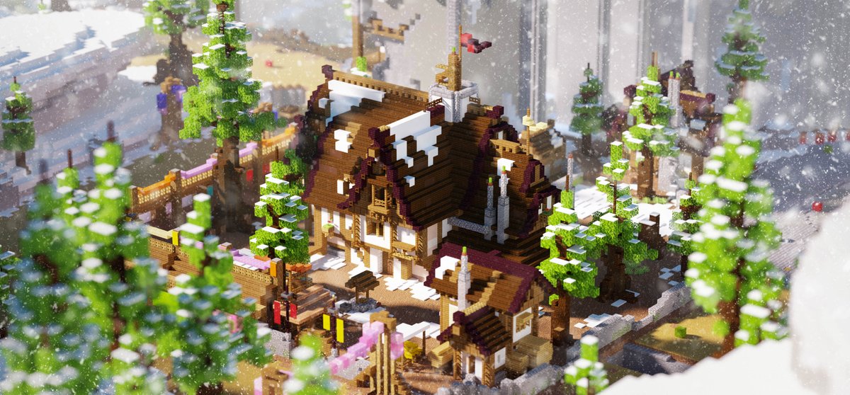 StarfishStudios's tweet photo. A closer look at the beautiful winter themed castle and village, complete with a huge ice dragon. The racetrack will take contestants soaring between towers, under bridges, and running through the village below. https://t.co/n7kb75CmtA