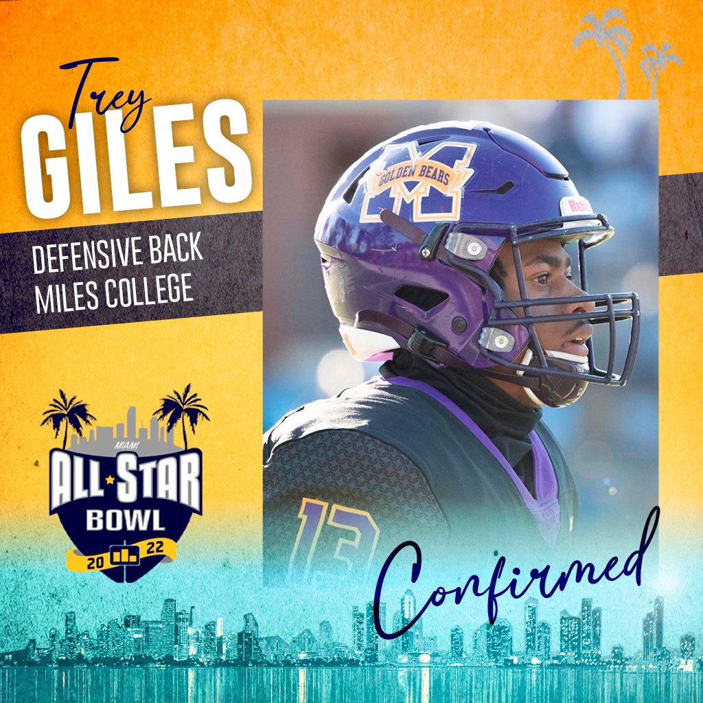 PodyumBowl's tweet image. 🚨 𝗖𝗢𝗡𝗙𝗜𝗥𝗠𝗘𝗗 🚨

Defensive Back @Tgiles85 from @miles_football has accepted his opportunity to compete at the 2022 Podyum All-Star Bowl!! See you in Miami!!

showcase.thepodyum.com

#EarnYourLevel  #CollegeAllStar #Miami  #ToTheLeague #ProFootball #NFL #CFL