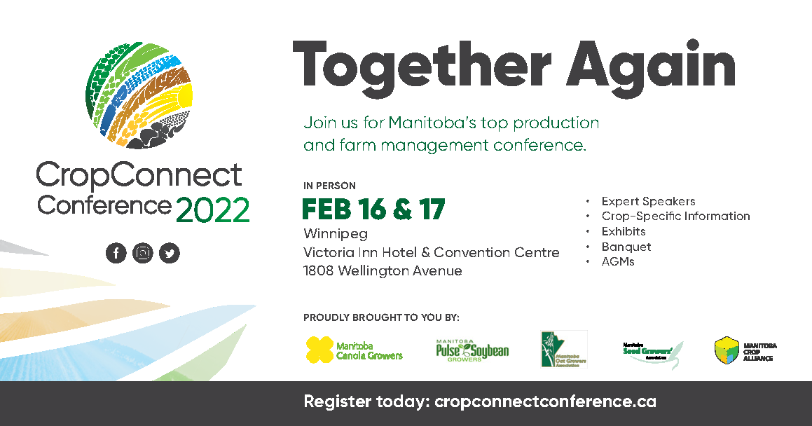 mb_cropalliance's tweet photo. Itโs #FollowFriday & we would like to give a shout out to our favourite #CdgAg conference, @CropConnect!
After over a year of no events, the CropConnect Conference is back in 2022! MCA is one of the core groups that puts this conference on & weโre so excited to have it back. https://t.co/HHyVf57eCB
