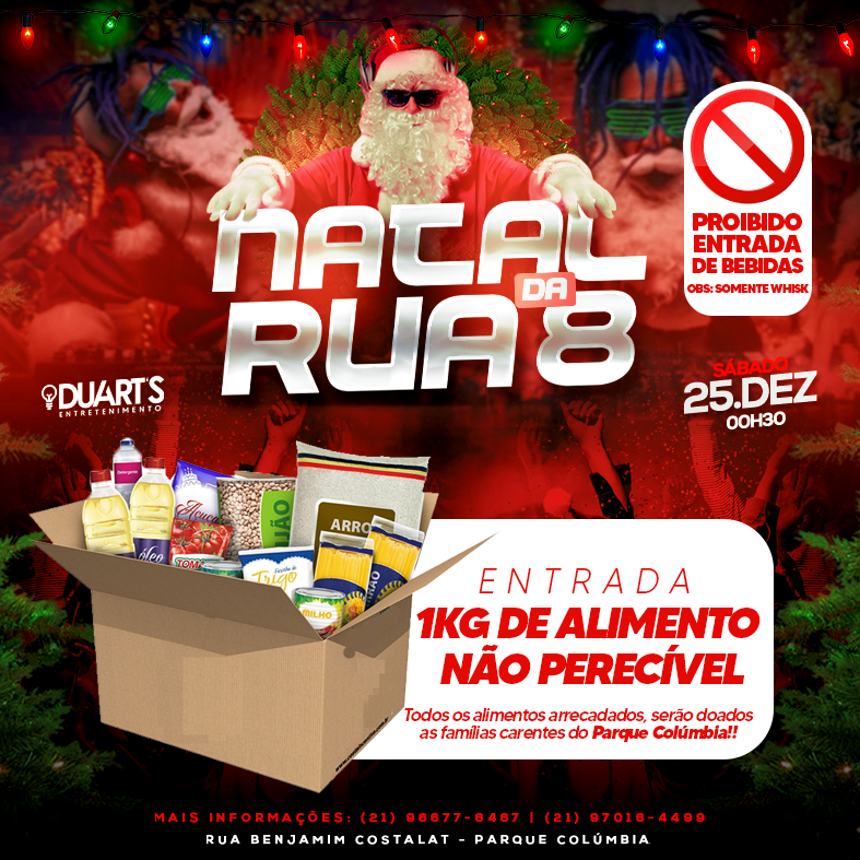 Natal na Rua 8 Solidário🎄
Vamos fazer o maior Natal já produzido na Rua 8, e com a ajuda do público, vamos fazer o Natal mais feliz das famílias carentes do nosso Bairro!